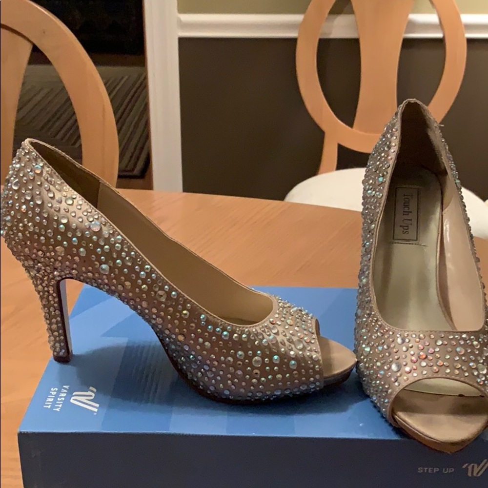 Nude rhinestone heels